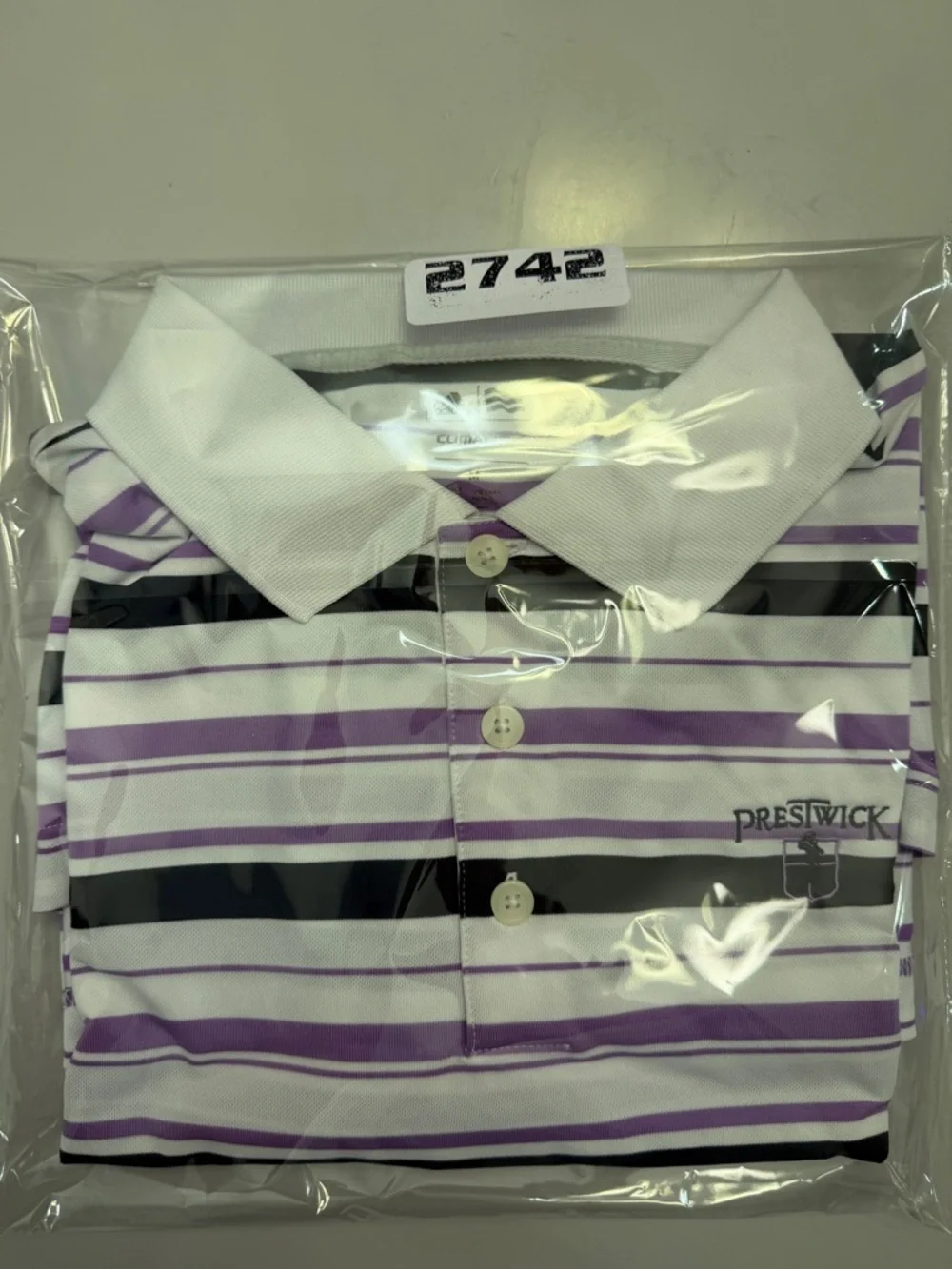 adidas Prestwick Striped Polo‎ — White, Purple & Black